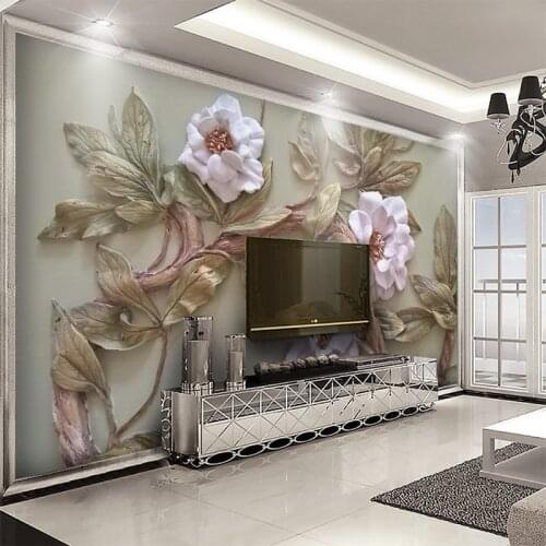 Custom 3D Stereoscopic Relief Flower Tree Canvas Wall Cloth Living Room TV sofa Background Decor Mural Wall paper Wall Covering