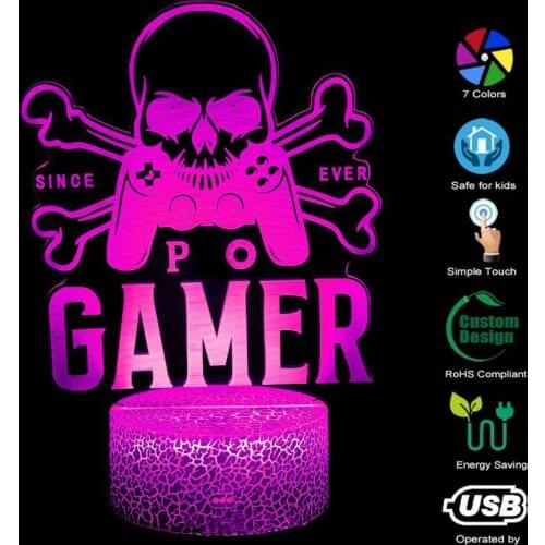 3D Video Games Skull Bone Design Gamer usb Night lights Kids Arcade Decor Since Ever Gamepad Table Lamp LED Gamer Fanatic Gifts