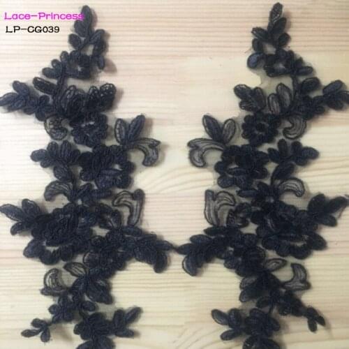 5 pairs 26cm*11cm LP-CG039 DIY lace wedding dress applique accessories bridal headdres black white lace collar lace fabric patch