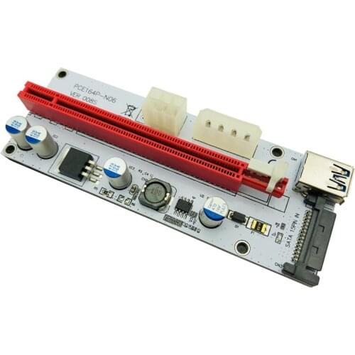 6pcs VER008S 60cm PCI-E Riser Card 008S PCIe 1x to 16x with 4pin 6pin Sata Power Supply + USB 3.0 Cable For Bitcoin Miner Mining