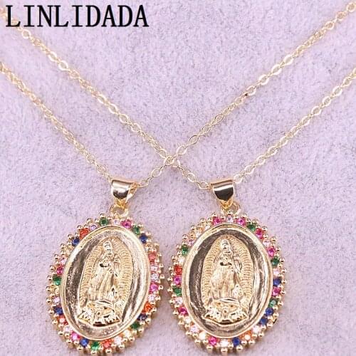 8Pcs Fashion Colorful Zirconia Gold Filled CZ Micro Pave Jesus Religious Pendant Elegant Rainbow Necklaces