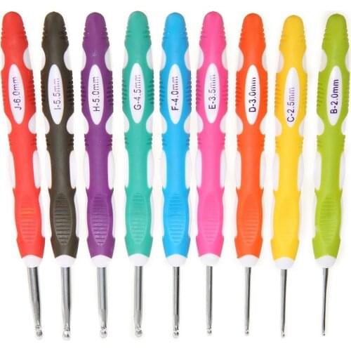 9pcs New Multi Color Plastic Aluminum Crochet Hooks Yarn Knitting Needles Craft Set 2/2.5/3/3.5/4/4.5/5/5.5/6mm Crochet Size