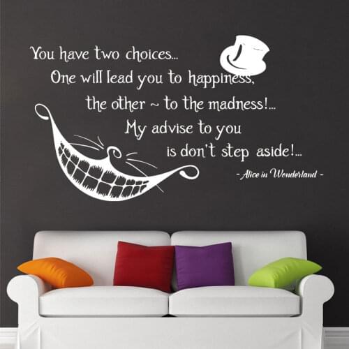 Alice In Wonderland Quote Wall Vinyl Decals Cat Hat Bedroom Nursery Modern Home Decoration Murals F752
