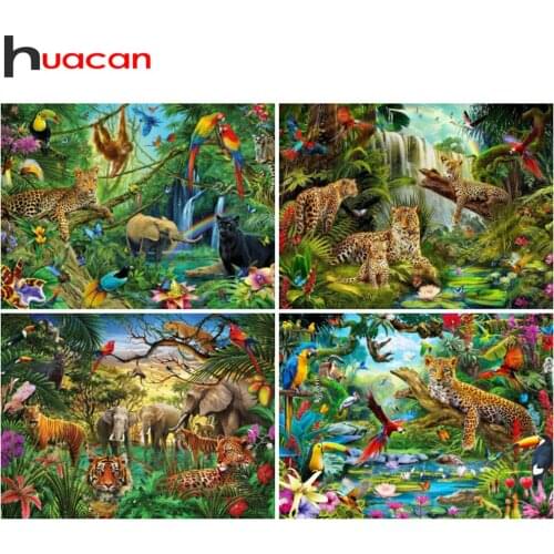 Huacan Diamond Painting Leopard 5D Diy Diamond Embroidery Jungle Mosaic Parrot Cross Stitch Home Art Handmade Gift