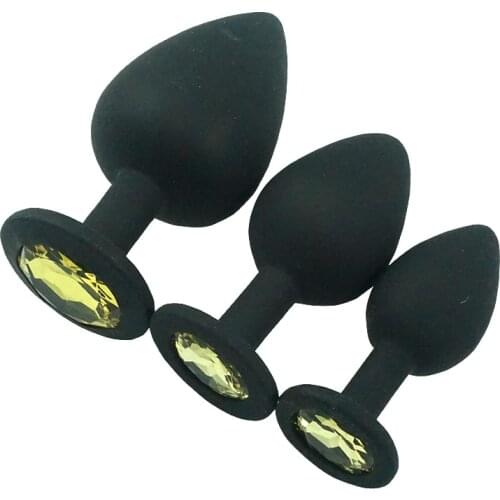 Large Medium small size 3 in one set black silicone anal plug jewel butt plug insert gay sex toys