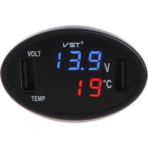 Car Digital LED Thermometer Voltmeter Auto Dual USB Charger Battery Monitor Temperature Gauge
