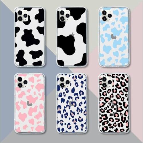 Cow skin print Phone Case Transparent For iPhone 12 11 pro mini XS XR X max 5 6 s 7 8 plus Soft TPU Clear Mobile bags