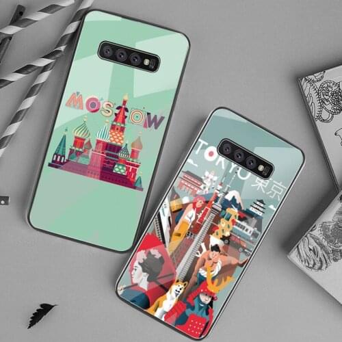 Moscow Tokyo Venice city poster Phone Case Tempered Glass For Samsung S20 Plus S7 S8 S9 S10 Plus Note 8 9 10 Plus