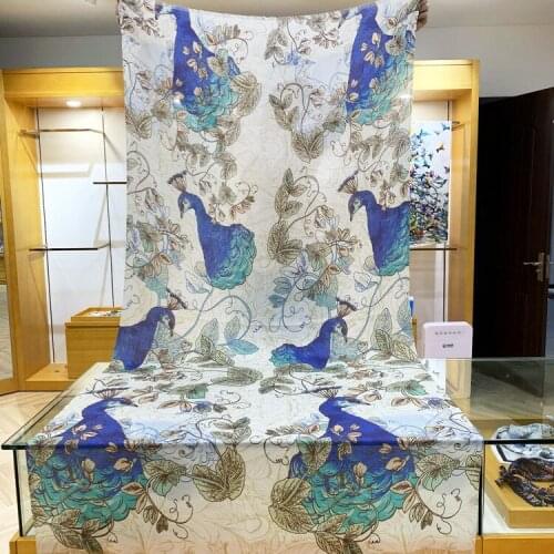 Digital Printed Wool Scarfs Women Winter Scarfs Long Silver Line peacock pattern Wraps and shawls 200x100cm