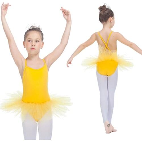 Kids Ballet Tutu Dress Yellow Nylon/Lycra Soft Tulle Camisole Dance Leotard Tutu for Performance for Girls
