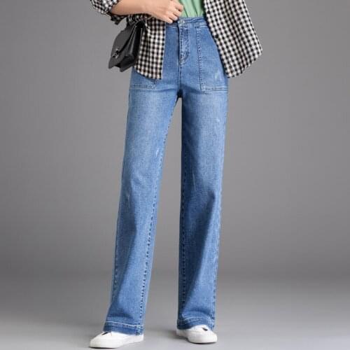 2021 Spring And Summer New Straight Jeans Womens Pants Korean Leisure High Waist Loose Thin Wide Leg Pants