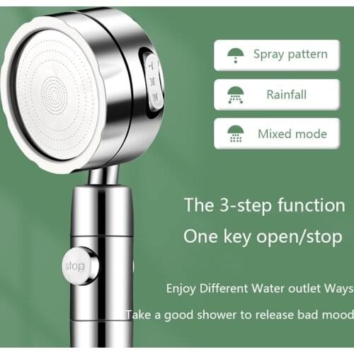 High Pressure PP Filter 3 Setting Round Water Saving Switch Button Shower Head Bathroom Accessorie Universal Fitting