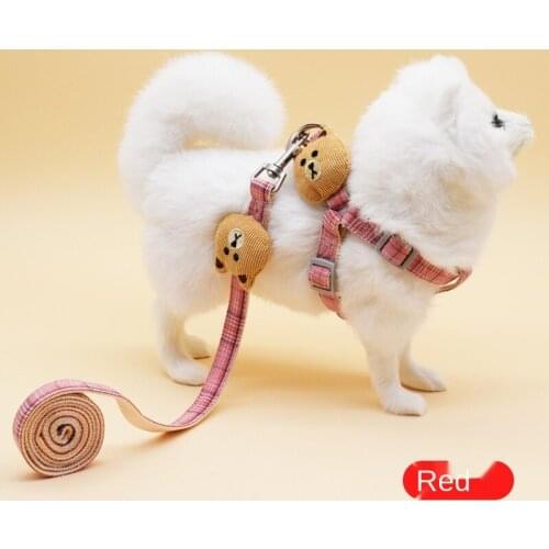 Cotton Teddy Bear Shape Pet Dog Cat Adjustable Harness Leash Pet Dogs Leash Chain Harness Fashion with Lead Chain Collars Toy