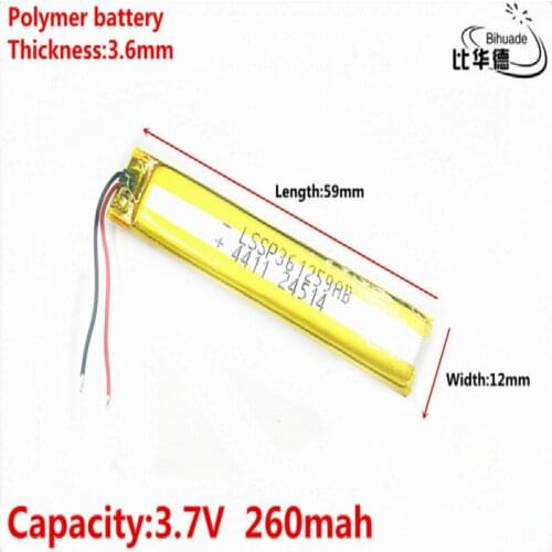 Good Qulity 3.7V,260mAH 361259 Polymer lithium ion / Li-ion battery for tablet pc BANK,GPS,mp3,mp4