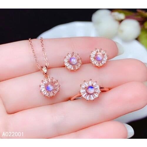 KJJEAXCMY fine jewelry natural Moonstone 925 sterling silver women pendant necklace chain earrings ring set support test luxury