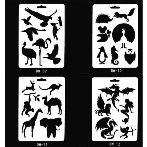 4pc Mermaid Dinosaur Animal Stencil DIY Scrapbooking Stamping Coloring Embossing Drawing Painting Template Decor Crafts Reusable