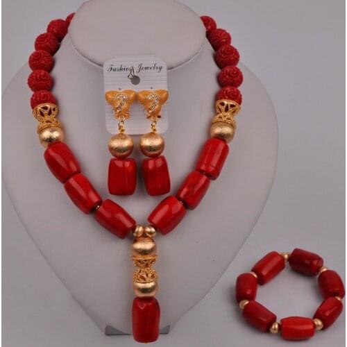 Red Coral Jewelry Set Nigeria Coral Beads African Wedding Coral Necklace Bridal Jewelry Sets 2-17-A1