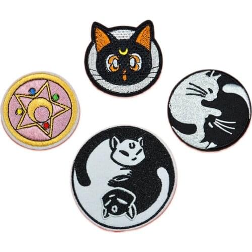 50pcs/lot Round Embroidery Patch Animal Cat Kitty Black Clothing Decoration Sewing Accessory Diy Iron Heat Transfer Applique