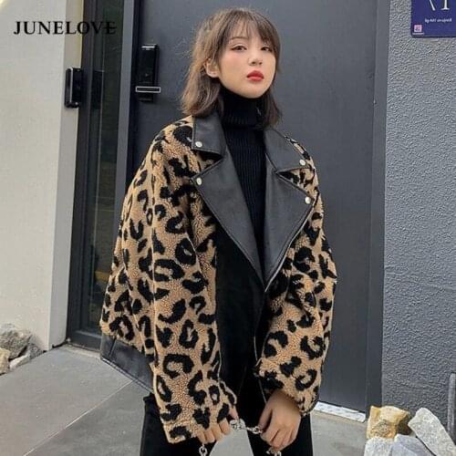 Leopard Faux Lamb Fur Coat Women Thicken Artificial Leather Jacket Loose Streetwear Dames Jassen Winter Manteau Fausse Fourrure