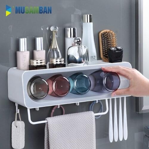 MUSAMBAN Wall-Mounted Automatic Toothpaste Dispenser Squeezer Punch-Free Toothbrush Stand Rack Household Bathroom Accessories