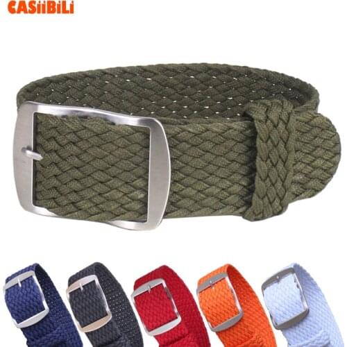 NATO Nylon Perlon Straps ArmyGreen 16mm 18mm 20mm 22mm Width Woven Mesh Belt One-Piece Watch Band Stainless Pin Buckle