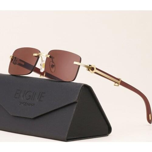 2021 New Wooden Grain Leg Sunglasses Fashion Rimless Hot Selling Sun glasses Men Fashion Square Shades AS150