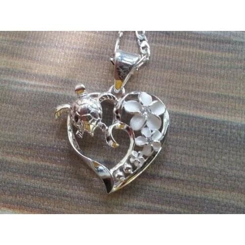 2020 Silver Color Heart Hawaiian Sea Turtle Necklace Plumeria Flower Gift For Her Frangipani Fashion New Delicacy Beautiful