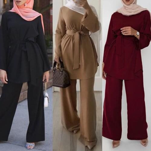 Aid Mubarek Two-pieces Muslim Sets Abaya Turkey Hijab Dress Caftan Kaftans Islam Clothing Abayas For Women Musulman Ensembles