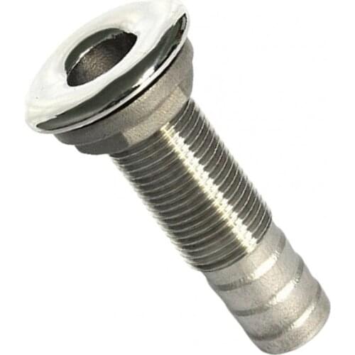 316 Stainless Steel Straight Thru-Hulls Valve Fitting, for Hose, Polished 1-1/2 inch Threaded Hose Barb Drain