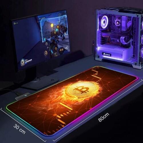 RGB Mouse Pad Cryptocurrency Customized RGB Mouse Pad Gamer Large Gamers Computer Keyboard Desk Mat LED Light Backlight Mousepad