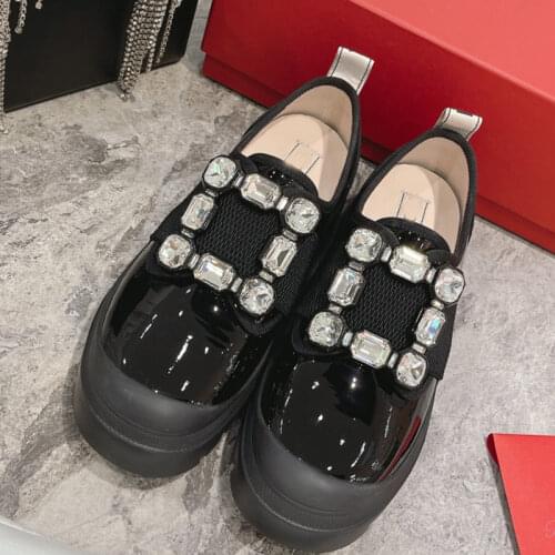 Luxury brand 2021 new shoes womens oxford shoes patent leather Crystal Buckle fashion casual shoes female loafers shoes