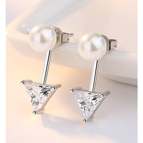 Creative Imitation Pearl Stud Earrings Charming Triangle Zirconia Stone Creative Earring Piercing Jewelry For Women Best Gifts