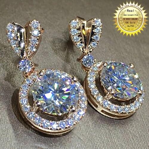 100% 18K Au750 Rose Gold Earrings We only sell DVVS Moissanite Diamonds 2 ct 4ct 6ct Round