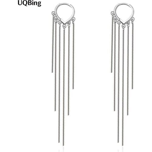 925 Sterling Silver Long Chain Heart Tassel Clip On Ear Earrings for Women Birthday Gifts