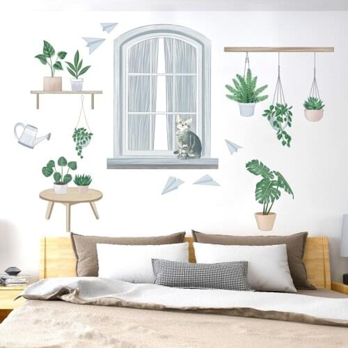 Nordic Ins Plant Pots Window view Wall Stickers Living Room Decoration Teenager Aesthetic Posters Mural Decals Art
