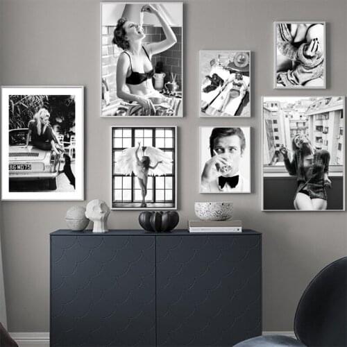 Modern home decoration canvas, fashion mural, fashion oil painting in living room, black and white poster picture