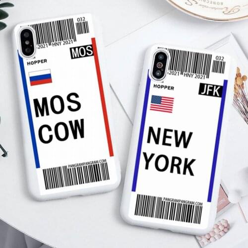 World Country Label Air Tickets Phone Case For iphone 12 11 Pro Max Mini XS 8 7 6 6S Plus X SE2020 XR Candy white Silicone cover