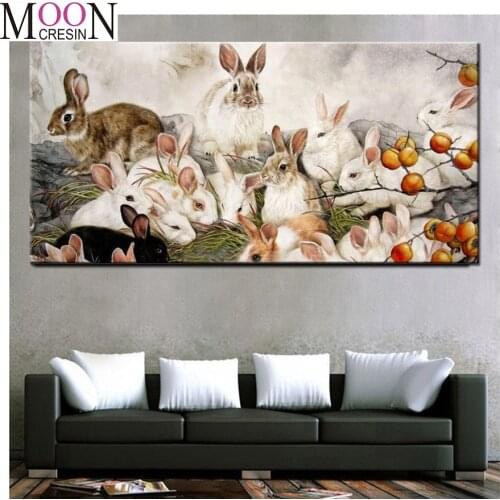 Rhinestone Art Full Square & Roud Diy 5D Diamond Painting Rabbits Family Get-together Paintings Mosaic Cross Stitch Embroidery