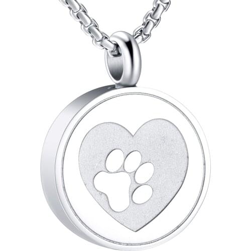 IJD9883 Pet keepsake jewelry Hold Dog Paw Pring On My Heart Stainless Steel Memorial Urn Pendant For Cremation Ashes