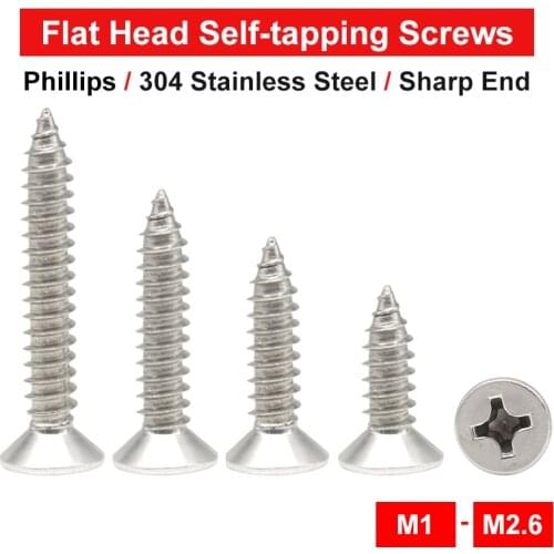 Countersunk Head Self Tapping Screw M1 M1.2 M1.4 M1.5 M1.6 M1.7 M2 M2.2 M2.6 304 Stainless Steel Phillips Screw Wood Screws