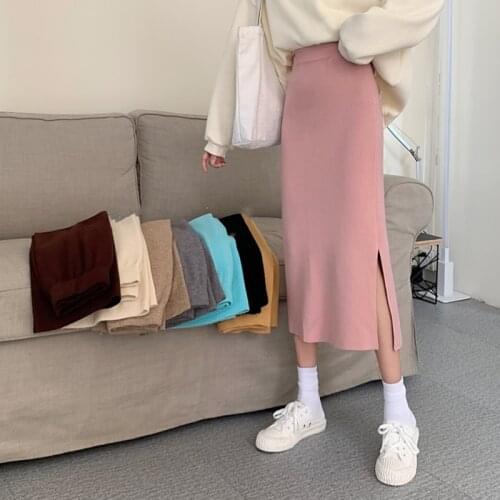 Womens Vintage Clothes Long Skirts Black Harajuku High Waist Streetwear 2021 fall winter Fashion Elastic Preppy Style Midi Skirt