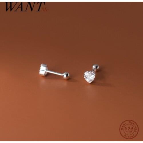 WANTME 925 Sterling Silver Luxury Zircon Love Heart Spiral Bead Stud Earrings for Women Fashion Korean Party Piercing Jewelry