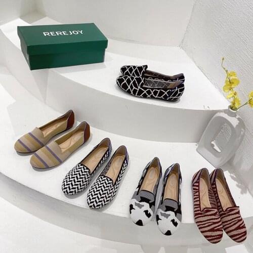 Ballet Flat Shoes Women 2021 Autumn New Round Head Knitted Shoes Flat Bottom Flying Woven Shoes Casual Shoes Women Large Size 43