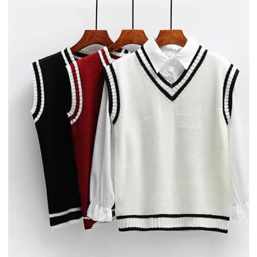 Striped Sweater Vest Women Sleeveless Vest V-neck Loose Casual Preppy Style Sweater Lovely Students Pullover Knitted Sweaters
