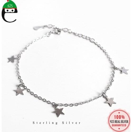 ElfoPlataSi 100% 925 Solid Real Sterling Silver Sweet 5 Star Bracelet For Women Wife Girls Lady OL Silver Jewelry ED310