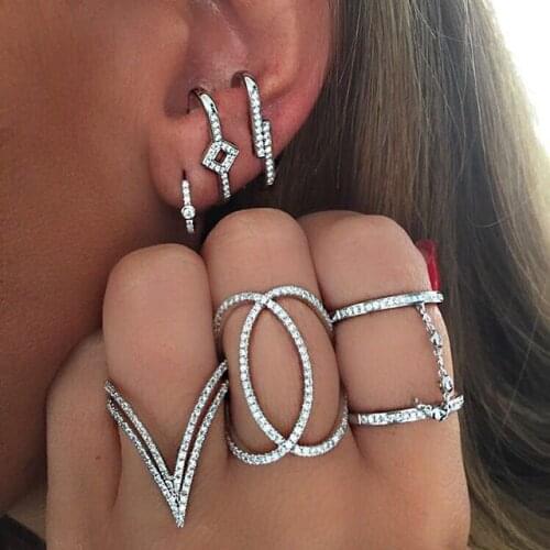 Fashion Romantic dazzling jewelry double V women finger style V shape long finger fashion stunning ring party gift