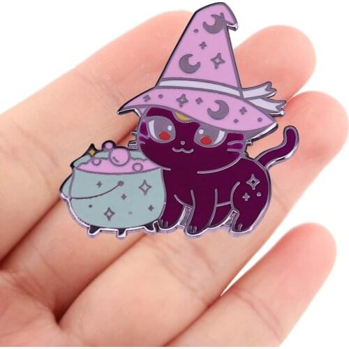 DZ2027 Japanese Anime Icons Witch Cat Enamel Pin Brooches Bag Lapel Pin Cartoon Holiday Badge Backpack Jewelry Gift Accessories