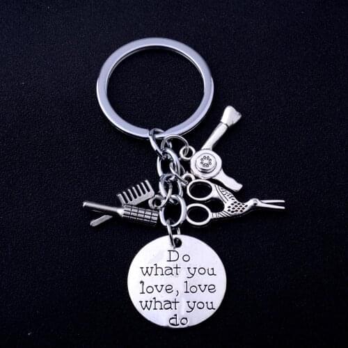 12PC Barber Gift Hairstylist Keychains Comb Hair Dryer Scissors Key Chain Alloy Silver Color Keyrings Women Men Jewelry Key Ring