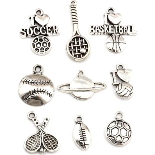 18Pcs Mix Love Football Baseball Sports Charms Pendants For Jewelry Making Accessories DIY Handmade Crafts A-667