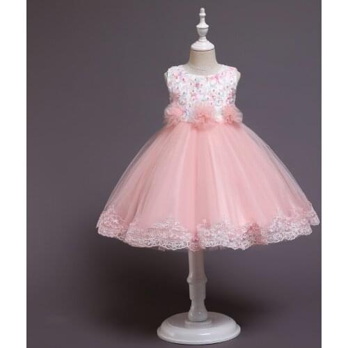 2021 Kids Girls Gown Dresses Child Embroidery Floral Tulle Mesh Formal Party Princess Dress Wedding Flower Girl Dress 2-10 Years